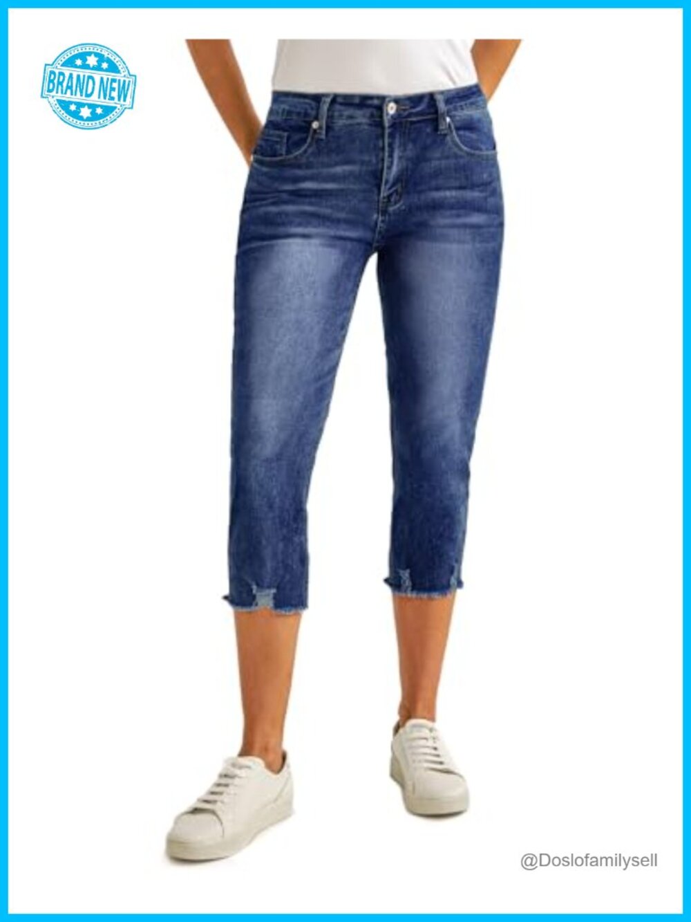 High Waisted Ripped Skinny Denim Capri Jeans Stretchy Cropped Jeggings Pockets